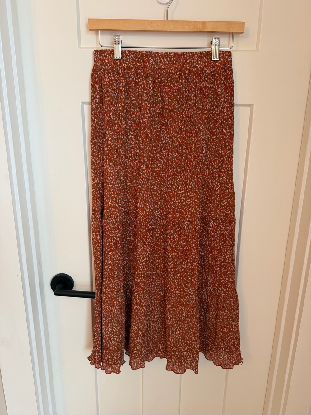 Rust Floral Maxi Skirt with Ruffle Hem - Picture 1 of 2